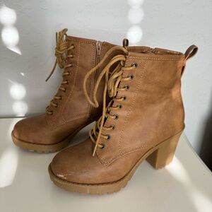 Tan Lace-Up Ankle Boots